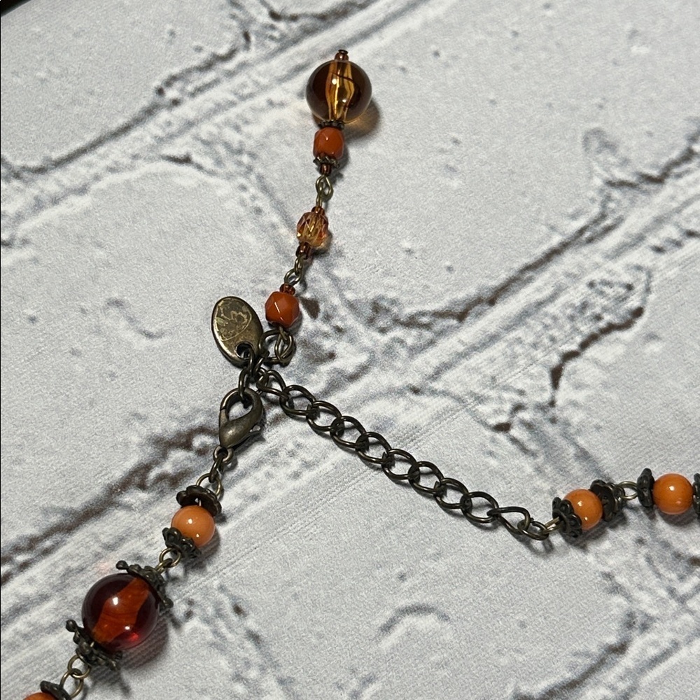 Elegant Burnt Orange Beaded Teardrop Statement Necklace 19” - Picture 6 of 10